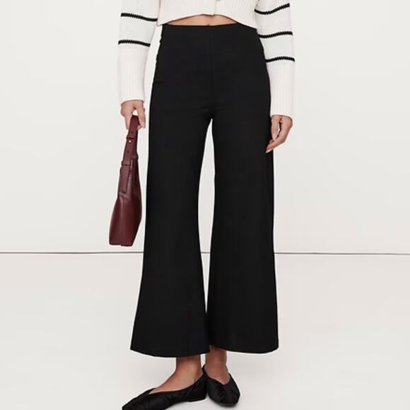 Banana Republic High Rise Wide Leg Cropped Everywhere Ponte Pant Black 713496 S - Picture 1 of 12